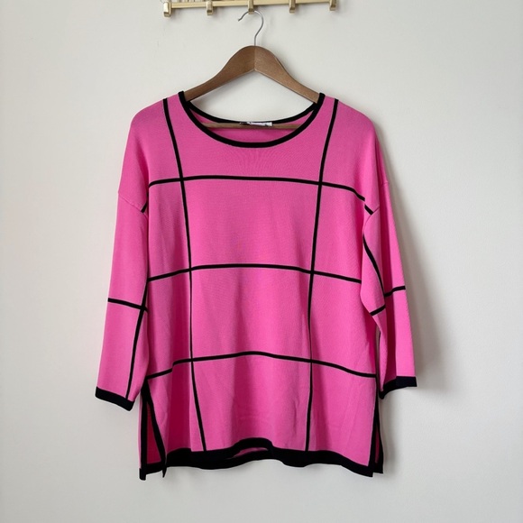 Joseph Ribkoff Windowpane Knit Top Large Pink Black - Picture 1 of 8